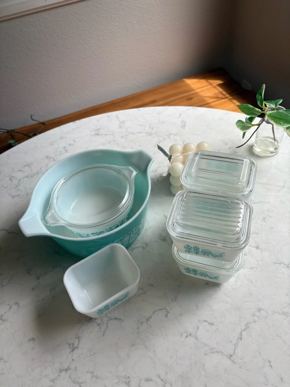 Pyrex Turquoise and White Butterprint Glass Storage Set 10 pcs 1958